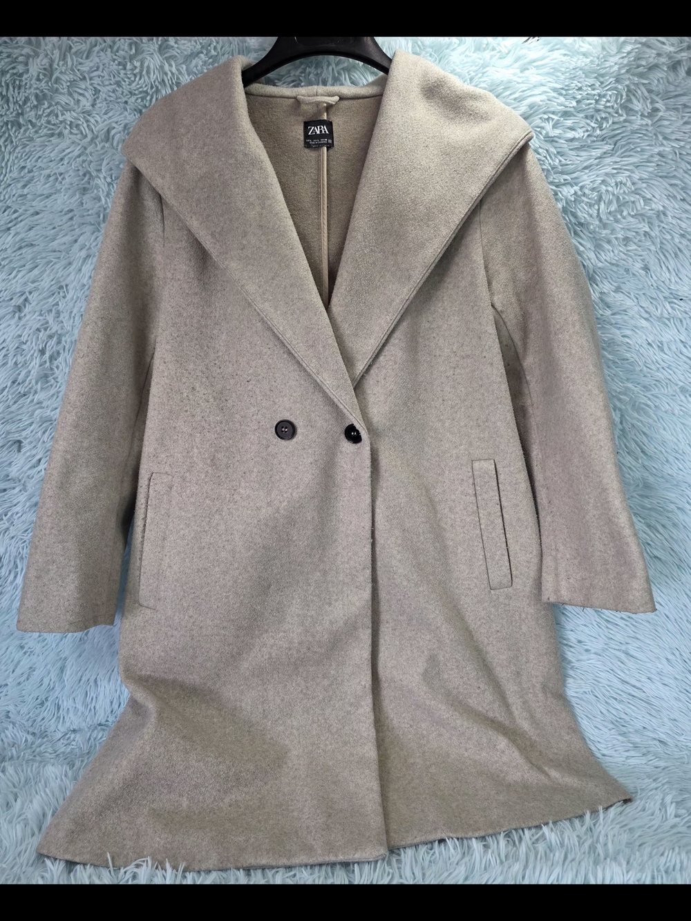 Zara Beige Soft Hoodie Coat Double-Breasted Wrap‎ Jacket Size L